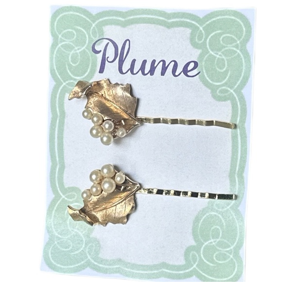 Gold Leaf and Pearl Hairpins – Elegant Vintage Jewelry Accessories - Picture 1 of 6
